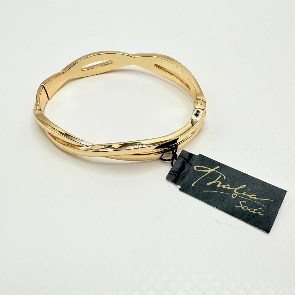 Thalia Sodi Dainty 6.5" Gold Tone Twist Bangle Clamper Bracelet NWT